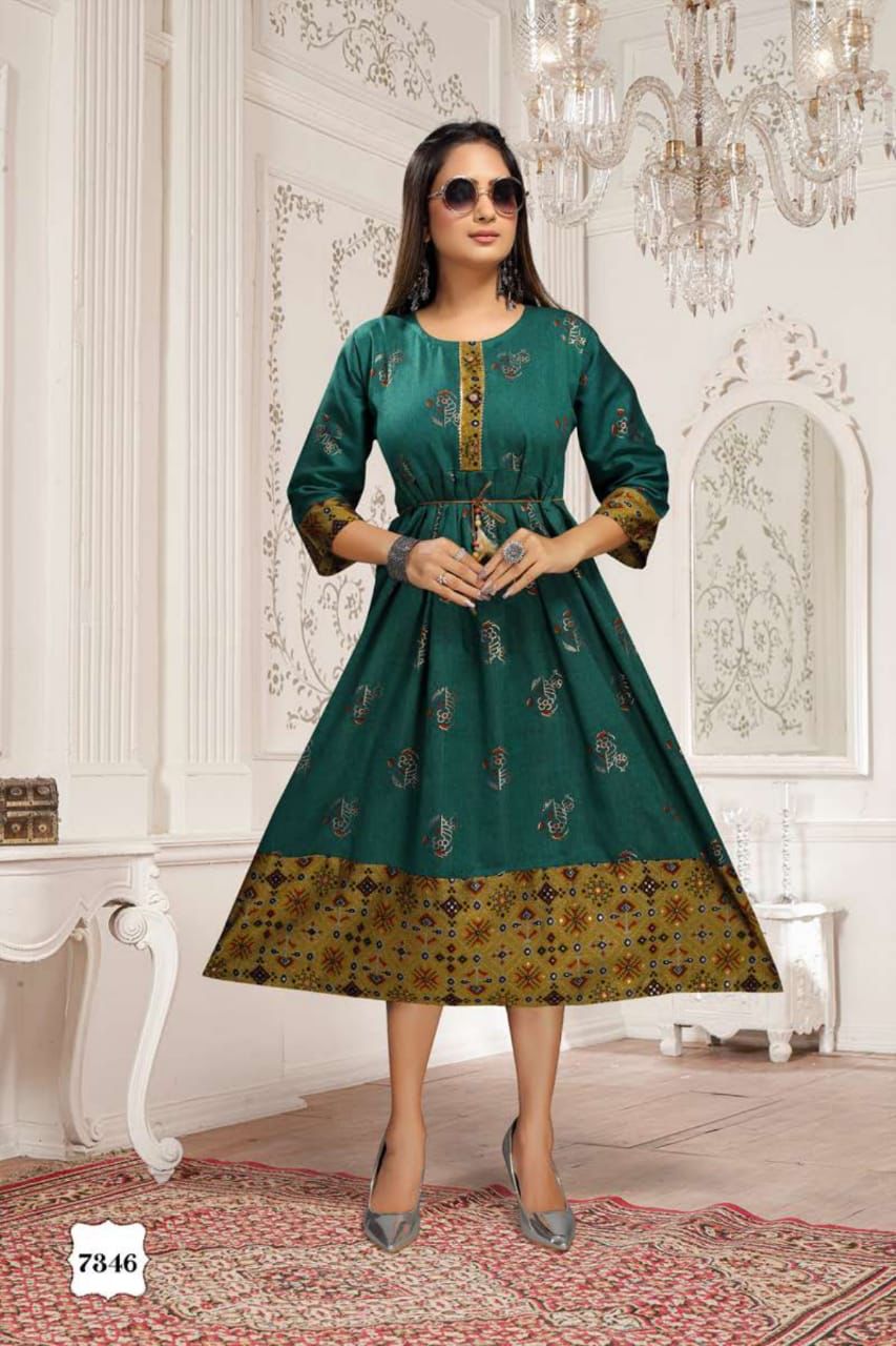 Jhui 7346 LAtest Designer Ethnic Wear Rayon Designer Kurti Collection